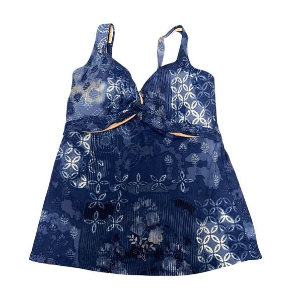 Garnet Hill Signature Twist Front Tankini Top and Bottoms Blue Size 18 NWT - Picture 2 of 6